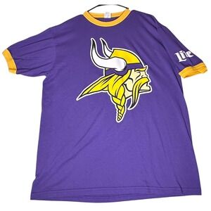 Minnesota Vikings Miller Lite Adult XL T Shirt NFL Purple Short Sleeve Gold